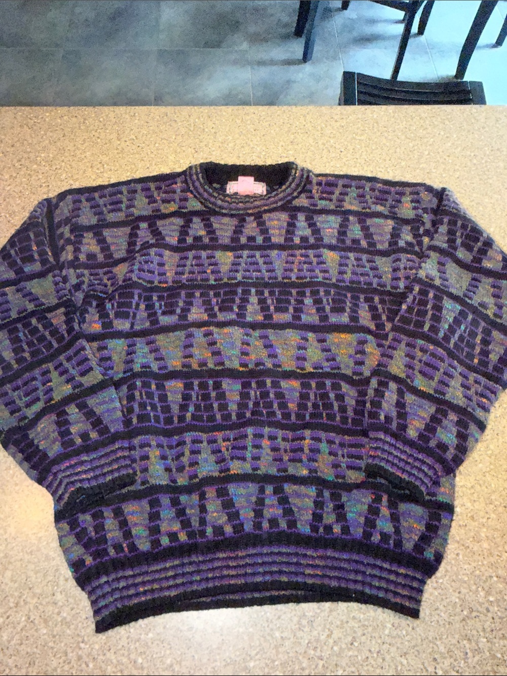 Concrete Mix Crewneck Sweater in Purple Geometric Pattern Vintage
